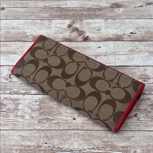 Coach Red Orange and Brown Signature Wallet - Picture 3 of 11